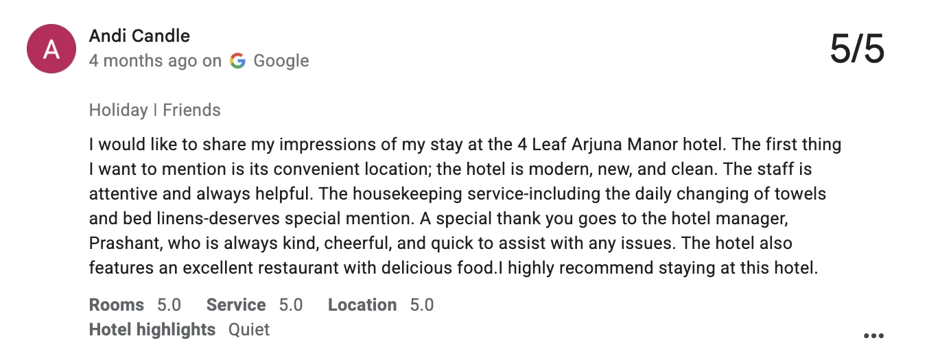 Google review by Andi Candle, 5 out of 5 stars